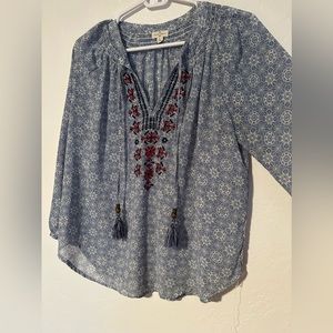 Long sleeve embroidered shirt with tassels size small